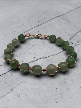 Handmade Green Aventurine Wire Wrapped Bracelet Rose Gold Copper Boho Jewelry